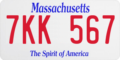 MA license plate 7KK567