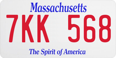 MA license plate 7KK568