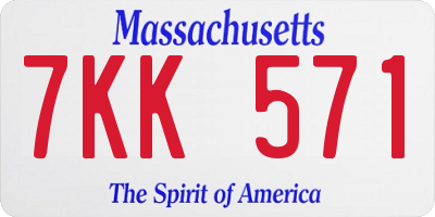 MA license plate 7KK571
