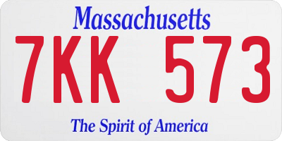 MA license plate 7KK573