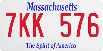 MA license plate 7KK576