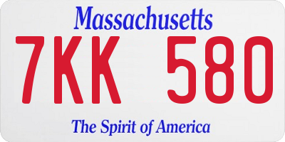 MA license plate 7KK580
