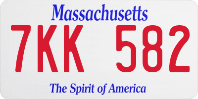 MA license plate 7KK582