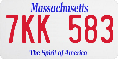 MA license plate 7KK583