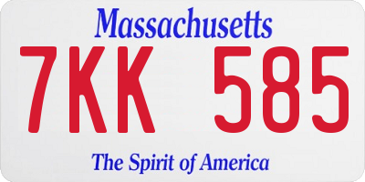 MA license plate 7KK585