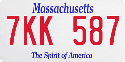 MA license plate 7KK587