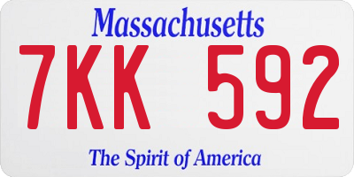 MA license plate 7KK592