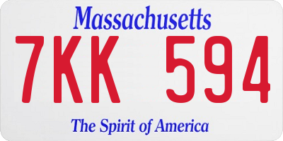 MA license plate 7KK594