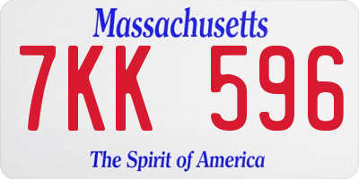 MA license plate 7KK596