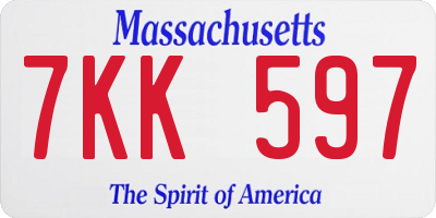 MA license plate 7KK597