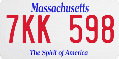 MA license plate 7KK598