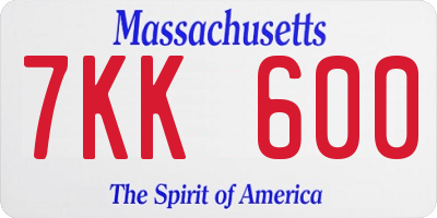 MA license plate 7KK600
