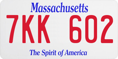 MA license plate 7KK602