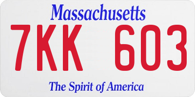 MA license plate 7KK603