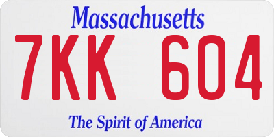 MA license plate 7KK604