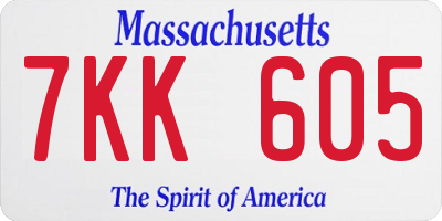 MA license plate 7KK605