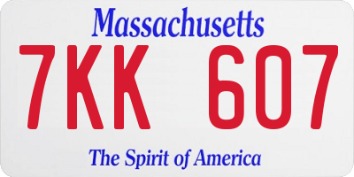 MA license plate 7KK607