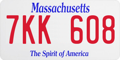 MA license plate 7KK608