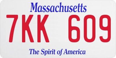 MA license plate 7KK609