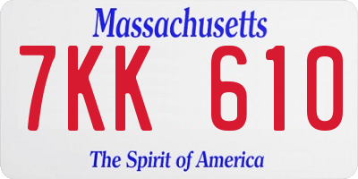 MA license plate 7KK610