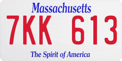 MA license plate 7KK613
