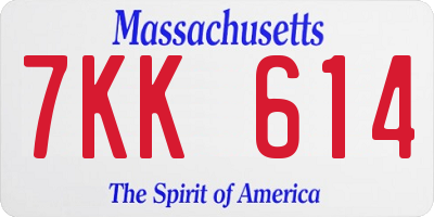 MA license plate 7KK614
