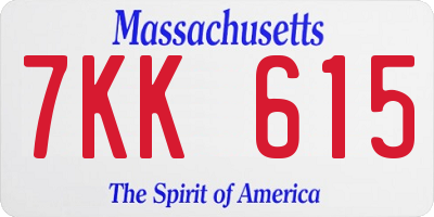 MA license plate 7KK615