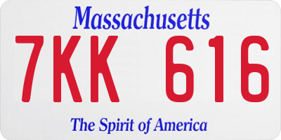 MA license plate 7KK616