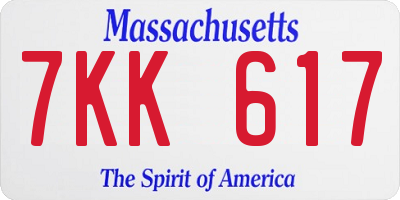 MA license plate 7KK617