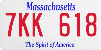 MA license plate 7KK618