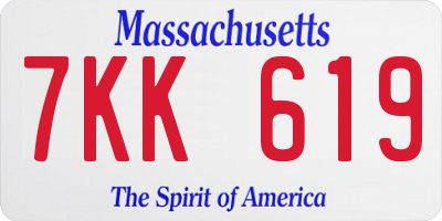 MA license plate 7KK619