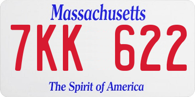 MA license plate 7KK622