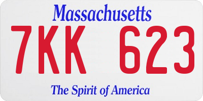 MA license plate 7KK623