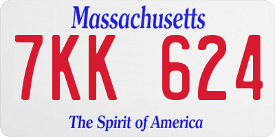 MA license plate 7KK624