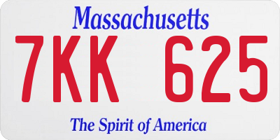 MA license plate 7KK625