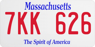 MA license plate 7KK626