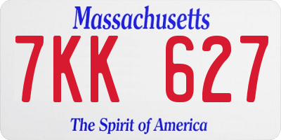 MA license plate 7KK627