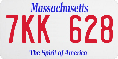 MA license plate 7KK628