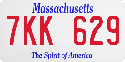 MA license plate 7KK629