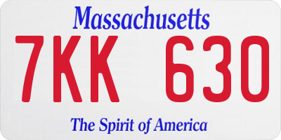 MA license plate 7KK630