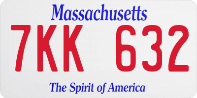 MA license plate 7KK632