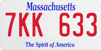 MA license plate 7KK633