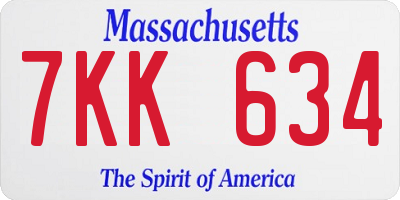 MA license plate 7KK634