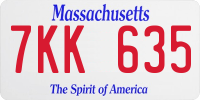 MA license plate 7KK635