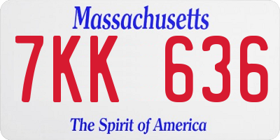 MA license plate 7KK636