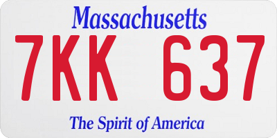 MA license plate 7KK637