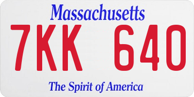 MA license plate 7KK640