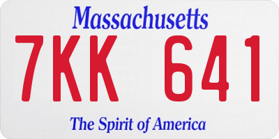 MA license plate 7KK641