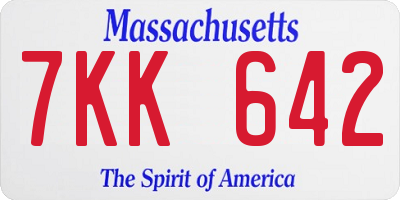 MA license plate 7KK642