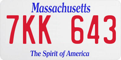 MA license plate 7KK643